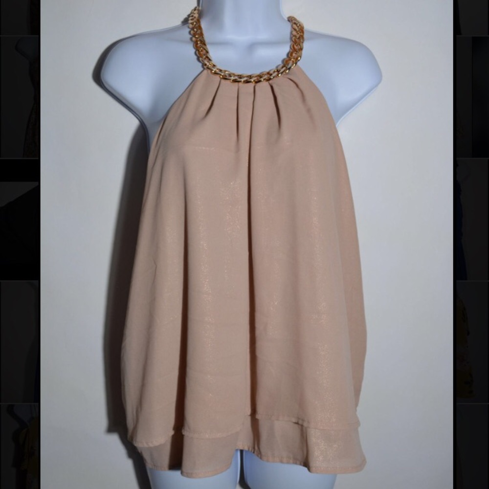 Rue21 pink champaign tank top with chain neckline